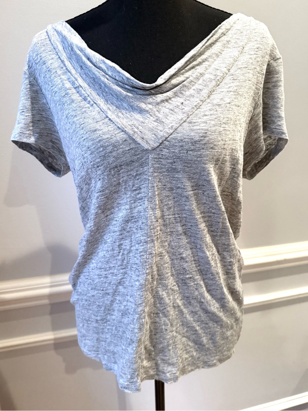 Sundance‎ 100% Linen Gray Marl Cowl Neck Short Sleeve Knit Top Small